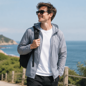 CNIEV5 Breathable Sunscreen Coat Thin Solid Color Hooded Jacket Outdoor Lightweight UV Protection Jacket Running