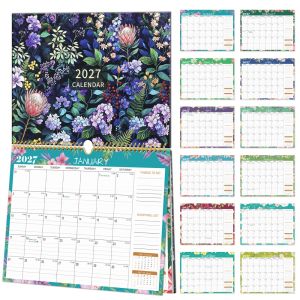 FLYING 2027 Wall Calendar 12 Month Floral Monthly Planner Wire Bound Hanging Calendar Home Office