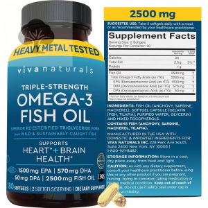 Triple Strength Fish Oil 3 Supplements for Women and Men – 2500 mg High-Potency Easy-to-Absorb Re-esterified Triglyceride Form Pescatarian-Friendly DPA 3 EPA DHA Supp