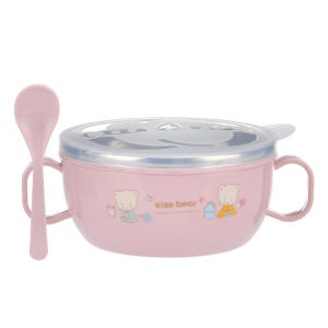 Hamshmoc Stainless Steel Baby Feeding Bowl Spoon Dust Protection Sealing ChildrenS Bowl And Spoon Set Anti-Scald Insulation Baby Tableware Self-Eating Training