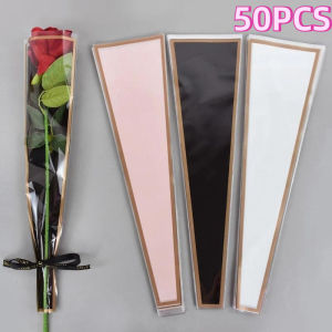 50Pcs Single Rose Flower Packaging Bags Transparent Waterproof Bouquet Wrapper Floral Gift Packing Bags