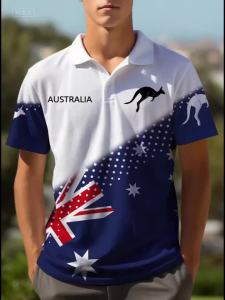 Jeans Fritz Australia Flag Kangaroo Printed Polo Shirt For Men Short Sleeve Regular Fit Breathable Casual Summer Top COD Fast Delivery