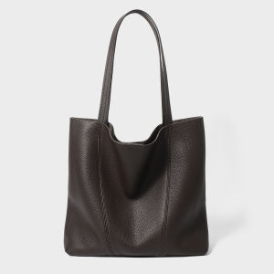 Casual Lazy Style Genuine Leather Tote Bag Large Capacity Commuter Shoulder Shopping Bag