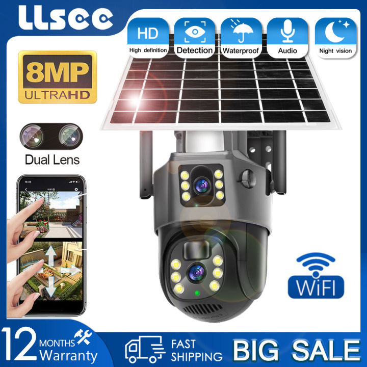 LLSEE V380 Pro Dual Lens 4G SIM Card CCTV Solar Battery Camera PTZ 8MP ...