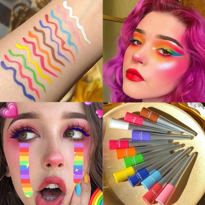 12 Colors Neon Liquid Eyeliner Pencil Waterproof Colorful Blue Green