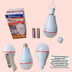 V75 BOHLAM LAMPU 20 W EMERGENCY ROLINSON  20WAT AC DC 2150 LUMEN 2 BATERAI 18650 LAMPU DARURAT OVERC