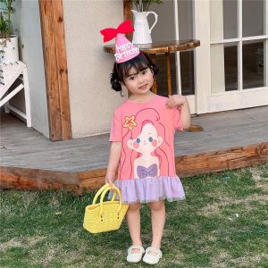 🎀👗👸 เดรสเจ้าหญิง Aisha เด็กผู้หญิง ลายการ์ตูนน่ารัก ผ้าตาข่ายพิมพ์ลาย 2025 ซัมเมอร์ใหม่ แขนกุด ผ้าใส่สบาย เด็กหญิงสายแบ๊ว 🎀