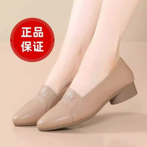 [Free Shipping] WomenS Flats 2026 Spring New Collection Flat-Soled Shallow-Toe Chunky-Heel Pointed-Toe Elastic Soft Leather Soft-Soled Leather Shoes Work Shoes
