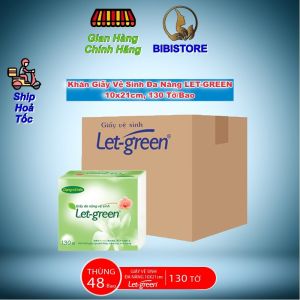 Thùng 48 Bao_Khăn Giấy Vệ Sinh Đa Năng LET-GREEN 10x21cm 130 Tờ/Bao (Bibistore TB)