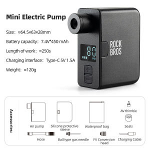 【Local Delivery】ROCKBROS Mini Electric Air Pump 120PSI AV/FV Bicycle Inflator Type-C Charging Digital Screen Air Compressor For MTB Road Bike