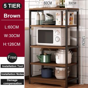 Rak Dapur Susun Minimalis Rak Oven Microwave Rak Bumbu Dapur Kayu Rak Penyimpanan Serbaguna