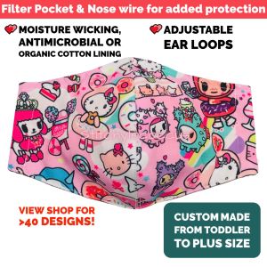 Tokidoki Pink Reusable Face Mask Adjustable Washable Filter Pocket Nose Wire Kid Toddler Teenager Adult Plus Size Moisture Wicking polyester Antimicrobial Organic Lining Cute Cartoon 3D Cotton Breathable Boy Girl Pretty Casual Hello Kitty Sanrio Toki Doki