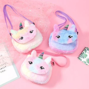 Tas Selempang Anak Unicorn Bulu Plush Sling Bag Anak Pink Gradasi ungu TSP Gradasi Selempang Unicorn