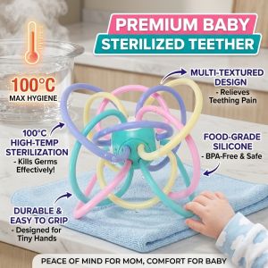 Baby Rattle Teether Ball Manhattan Ball Infant Teether Grasping Toy BPA Free Silicone Baby Teething Toy Rattle Ball Sensory Development Toy Newborn Infant Toddler