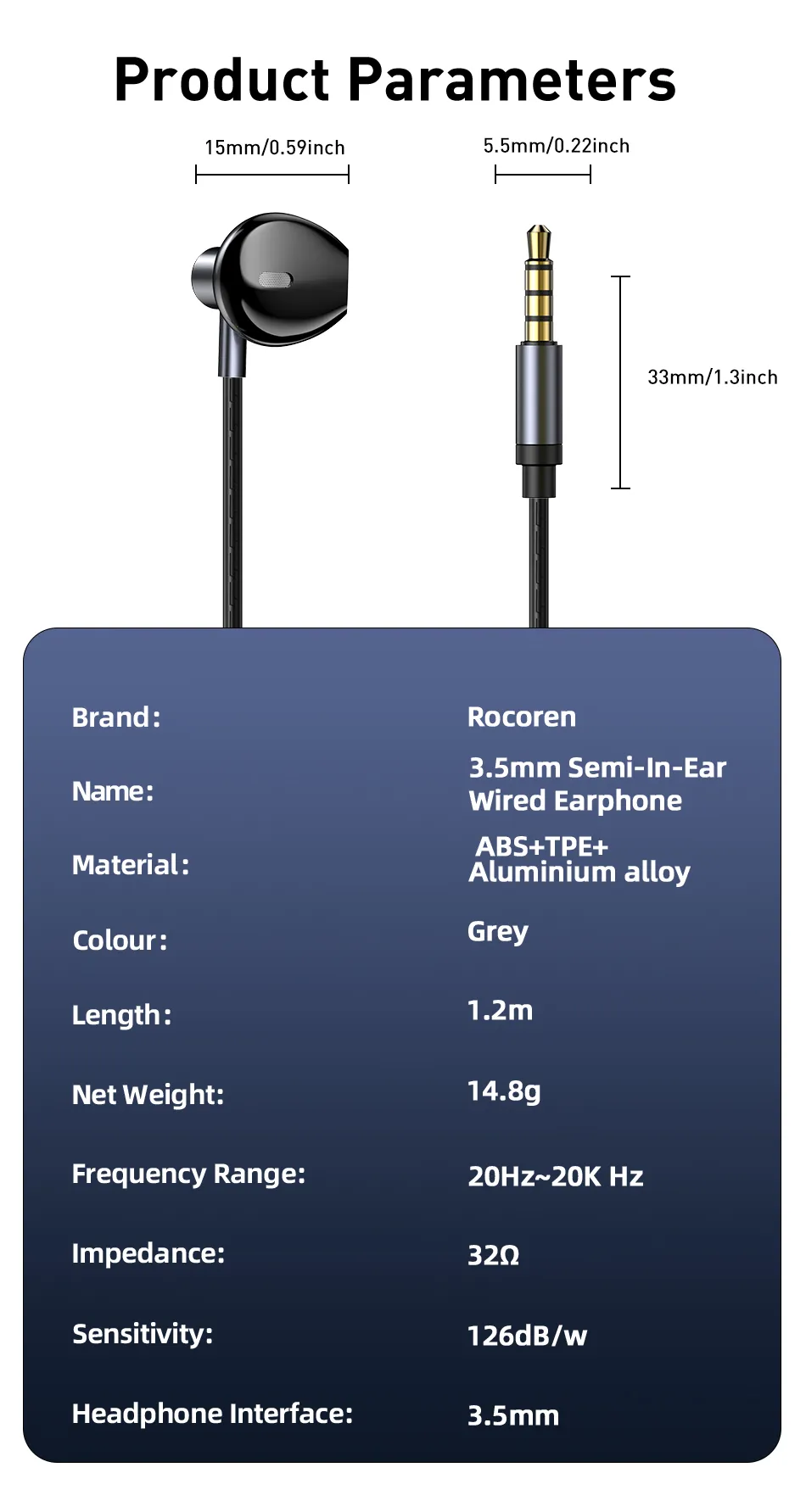 Rocoren Écouteurs Hi-Fi Puissants avec Micro – Jack 3.5mm Universel pour Téléphones Android