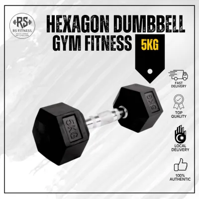 Hexagon Dumbbell 5KG Gym fitness dumbbell weight lifting Angkat berat Indoor muscle training