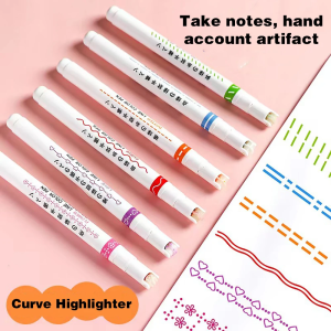 [Same Day Ship] 6PCS Cute Line Shaped Highlighter Korean Stationery Kawaii Roller Tip Curve Liner Marker Pen DIY Decoration School Office Gift
