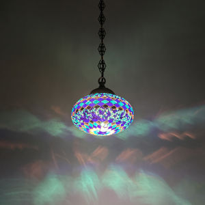 15CM Handmade Turkish Mosaic Hanging Lamp Boho Pendant Light Colorful Glass Ball Ceiling Light Vintage Designer Lamp for Bedroom Living Room Cafe Bar Home Decor
