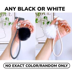 Mobile Phone Lanyard Plushie Short Denim Woven Wristband Ins Hair Ball Outdoor Hand Chain Keychain