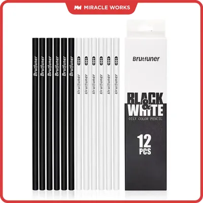 MW Brutfuner 12 Pcs Black&White Oily Pencil Set Sketch Drawing Pencils For Art Tools