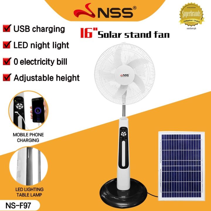 Nss Solar Electric Fan 16 Inch Multifunctional Solar Fan Waterproof Led Solar Lighting With 5153