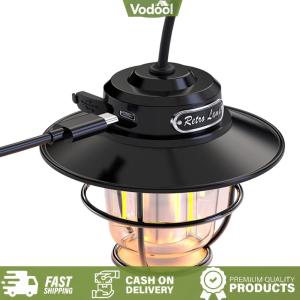 [Vodool Sport Center] LED Camping Lantern Vintage 200LM Portable Camping Light Stepless Dimming Type-C USB Rechargeable for Hiking Fishing Emergency