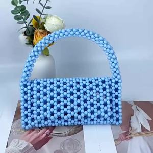 Pearl Bag for Women Handmade Woven Acrylic Beaded Bag Vintage Fairy Handbag Triangular Wrist Bag