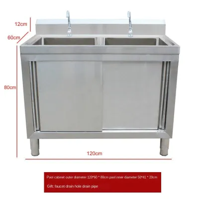 Stainless steel pool cabinet ho kitchen storage integrated sink cabinet commercial single double groove sliding door drain cabinet customization