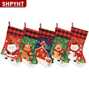 [COD] SHPYHT TOY Christmas Stockings Christmas Stocking Deer Santa Snowman Plaid Xmas Stocking Holiday Christmas Decoration For Family Kids