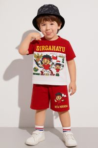 Setelan Merah Putih Anak Bermotif Bahan Katun Ready Usia Anak 3 Bulan-10 Tahun