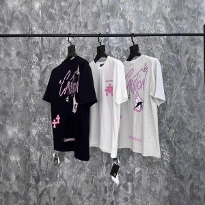 เสื้อยืดแขนสั้นลายขวางสไตล์สตรีทแบรนด์ดังจากยุโรปและอเมริกา New Chrome Hearts ˉ Summer สำหรับผู้ชายและผู้หญิง