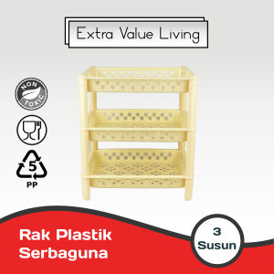 YOSHIKAWA Rak Dapur Serbaguna 3 Susun Rak Susun Plastik Multifungsi Rak Serbaguna Organizer EVL-R-0130-3