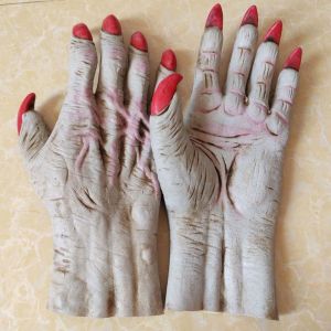 HUAGUES Creepy Halloween Gloves Realistic Latex Cosplay Mittens Party Props Long-nailed Werewolf Hands Adults