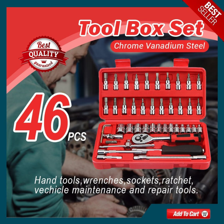 GD MALL 46pcs Tool Box Car Motorcycle Repair Set Hand Tools