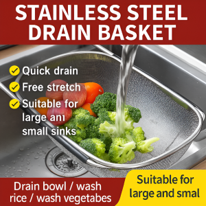 Stainless Steel Retractable Drain Basket Sink Draining Rack Sink Dish Drying Rack Sink Water Filter Storage Rack