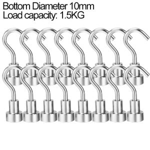 10Pcs Metal Strong Magnetic Hook Wall-mounted Heavy-duty Magnetic Hook Key Hanger Home Kitchen Bathroom Accessories Magnet