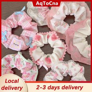 [COD] AqToCna Ship within 24 hours Elegant Print Lace Edge Wide Scrunches For Women Girls Sweet Hair Tie Cute Exquisite Hair Band Fashion Hair Accessories Gifts