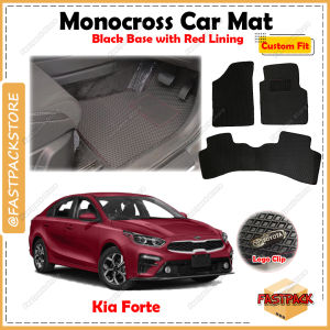 TRAPMAT For Kia Forte MONOCROSS Car Mat Customize Car Floor Mat Kereta Pelapik Kaki Waterproof Anti Slip DIY Black Base with Red Lining FREE Car Brand Logo Full Set Karpet