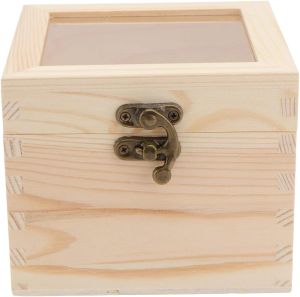 DOITOOL Storage Boxes Wooden with Hinged Lid- Vintage Memory Keepsake Boxes With clear Lid- Natural Decorative for Christmas Art and DIY (4.7x4.7x3.9in)