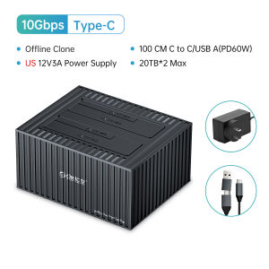 ORICO 3.5/2.5 SATA HDD/SSD Type-C 10Gbps External Hard Drive Docking Station Aluminum Enclosure with 12V Power