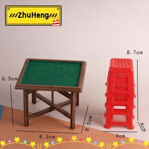 zhuheng 1 Bộ 1:12 Dollhouse thu nhỏ Mạt chược bảng và ghế Mô hình đồ nội thất nhà mô hình trang trí nội thất đồ chơi nhà búp bê phụ kiện