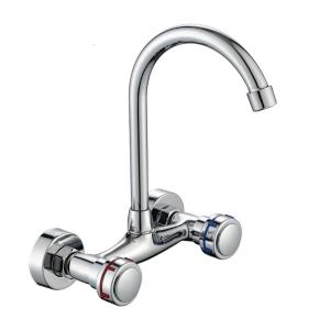 360 Degree Rotating Sink Faucet Wall Mounted Design Double Handle Operation Hot Cold Water Mixer Simple Installation