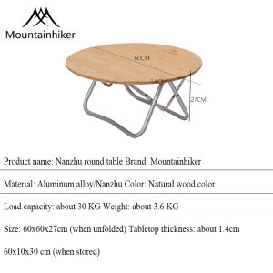 MOUNTAINHIKER outdoor camping folding table camping table bamboo round table portable folding storage table furniture family party solid wood table