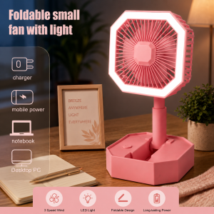 NEXUS : Fan Portable Storage and Stretch Height Foldable on The Table Standing on The Floor Support Charging Rechargeable Electric Fan LED Light Folding Small Fan Stand Fan Electric Telescopic