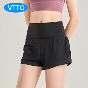 VTTO 2 in 1 Women Sport Shorts Yoga Fitness Sportswear High Waist Quickly-dry Workout Running Shorts with Pockets