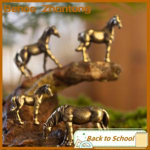 Behoo Antique Brass Solid Long Tail Horse Figurines Miniatures Feng Shui Ornaments Copper Zodiac Animal Mini Desktop Decoration Crafts