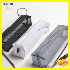 XINGK Mesh Pencil Case Transparent Pens Pouch Cute Simple Aesthetic Bag Organizer Office School Supplies For Student Stationary