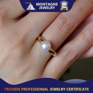 Montagne Jewelry 18K Pure Gold Ring Elegant Design Fine Jewellery Natural Flawless Top Grade 7.5-8mm Akoya Pearl Ring