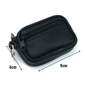Large Black Leather Coin Purse with Belt Loop and 3 Zippers for Men and Women