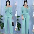 1515-VNeck Loose 3/4 Sleeve Top Terno Coords Set Trendy Women Casual [M-2XL]. 